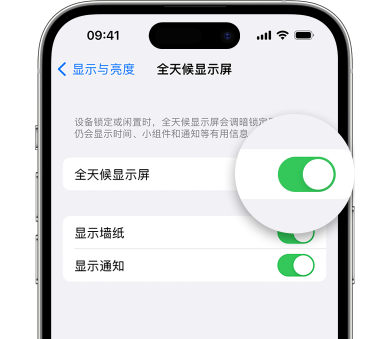 荆门苹果15预约维修分享iPhone15如何设置全天候显示屏幕可见 